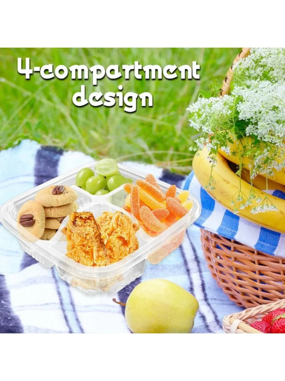 30 Pcs Bento Snack & Meal Prep Containers | 4 Compartment Food Storage for